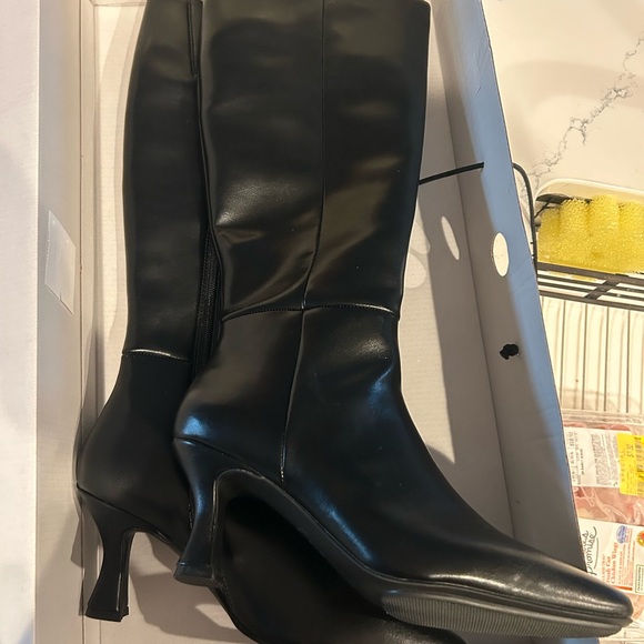 Anne Klein Black Knee-High Leather Boots - Women's Fashion Boots - Picture 2 of 8